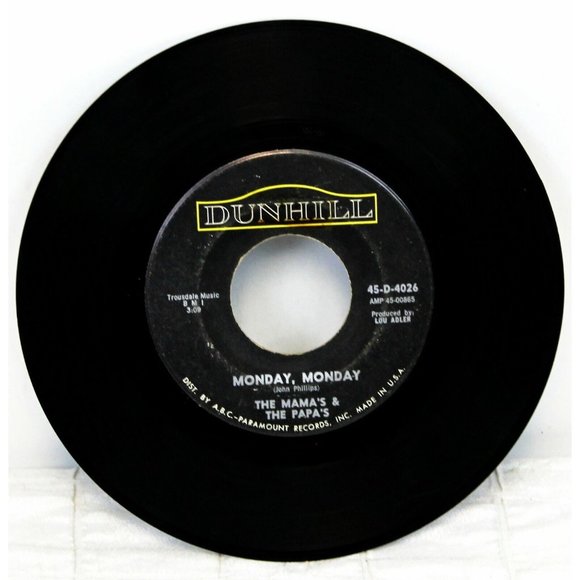 VTG 1966 Mamas & The Papas Monday/Got A Feelin Dunhill 45 Single LP Vinyl Record - Picture 2 of 3